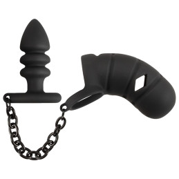 Cock cage with butt plug